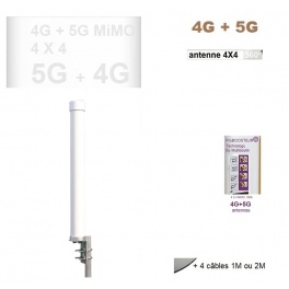 Antenne 4G + 5G LTE 4 X4 Exterieur Mimo Omnidirectionnel Étanche 696 - 5000 MHz câble 4mm 1/2M ou plus ou ULTRA 10,1MM sur devis