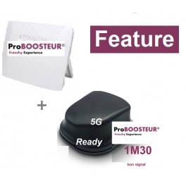 Antenne Proboosteur 4G Feature Aerian Eco Latéral 9cm X 19cm X 19cm débit CAT6 double câble 130/150cm 
