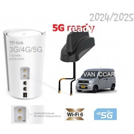 TP-LINK 5G 2024  + antenne requin TS9 sur mesure 2X2 semipro r/van rabaissée noire (kit 5G+4g+3g grand public /2 connecteurs ext