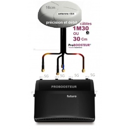 Kit 2025 Proboosteur 4G Future 2 SIM 5G + 4G  antenne requin 4X4 blanc 30CM/1M30 Tower débit +, technologie 4 fréquences ext.