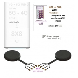kit ProBOOSTEUR© 8X8 4G CAT20 +5G 4 GBit Europe+Monde 1 SIM (eco) (8antennes extérieures 4G + 5G  2X antennes 4X4 mimo sma 