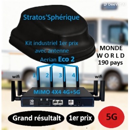 Kit L'Idéal Ccar 4G-5G industriel NET PRO Stratos'Phérique 2 SIM nano eco (eco 5G 2,5G) + antenne Aerian AERIAN Monde 190 pays