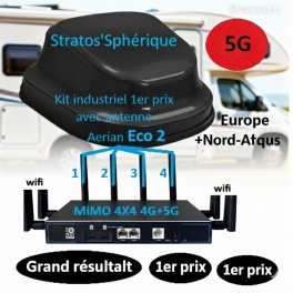 Kit L'Id&eacute;al Ccar 4G-5G industriel NET PRO Stratos'Ph&eacute;rique 2 SIM nano eco (eco 5G 2,5G)  + antenne Aerian rabaiss&eacute;e noire AERIAN