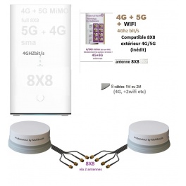 kit ProBOOSTEUR&copy; 8X8 4G CAT20 +5G 4 GBit Europe+Monde 1 SIM (eco) (8antennes ext. 4G + 5G  2X antennes 4X4 Platinium 2M , SIMULT