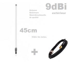 Antenne Wifi Omnidirectionnelle extérieure 9dBi 45cm N-F Câble 3m inclus